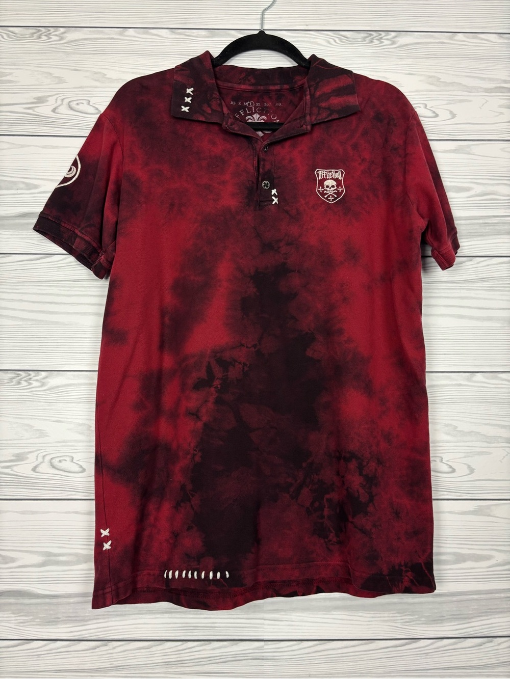 Affliction Buckle Men’s Red burnout polo size large